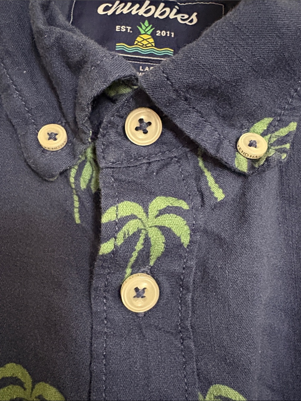 Chubbies Friday Navy Short-Sleeve Palm Print Button-Up Shirt - Picture 4 of 6